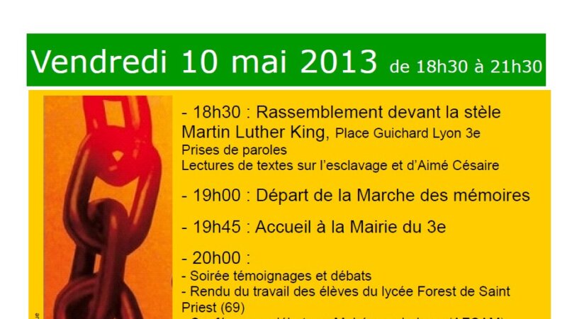 [MEMOIRE] 10 mai 2013, journée commémorative du souvenir de l&rsquo;esclavage, appel à la mobilisation