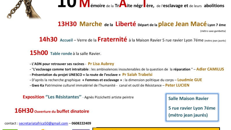 [COMMÉMORATION] Programme chargé pour la journée de l’abolition de l&rsquo;esclavage le 10 mai 2015 à Lyon