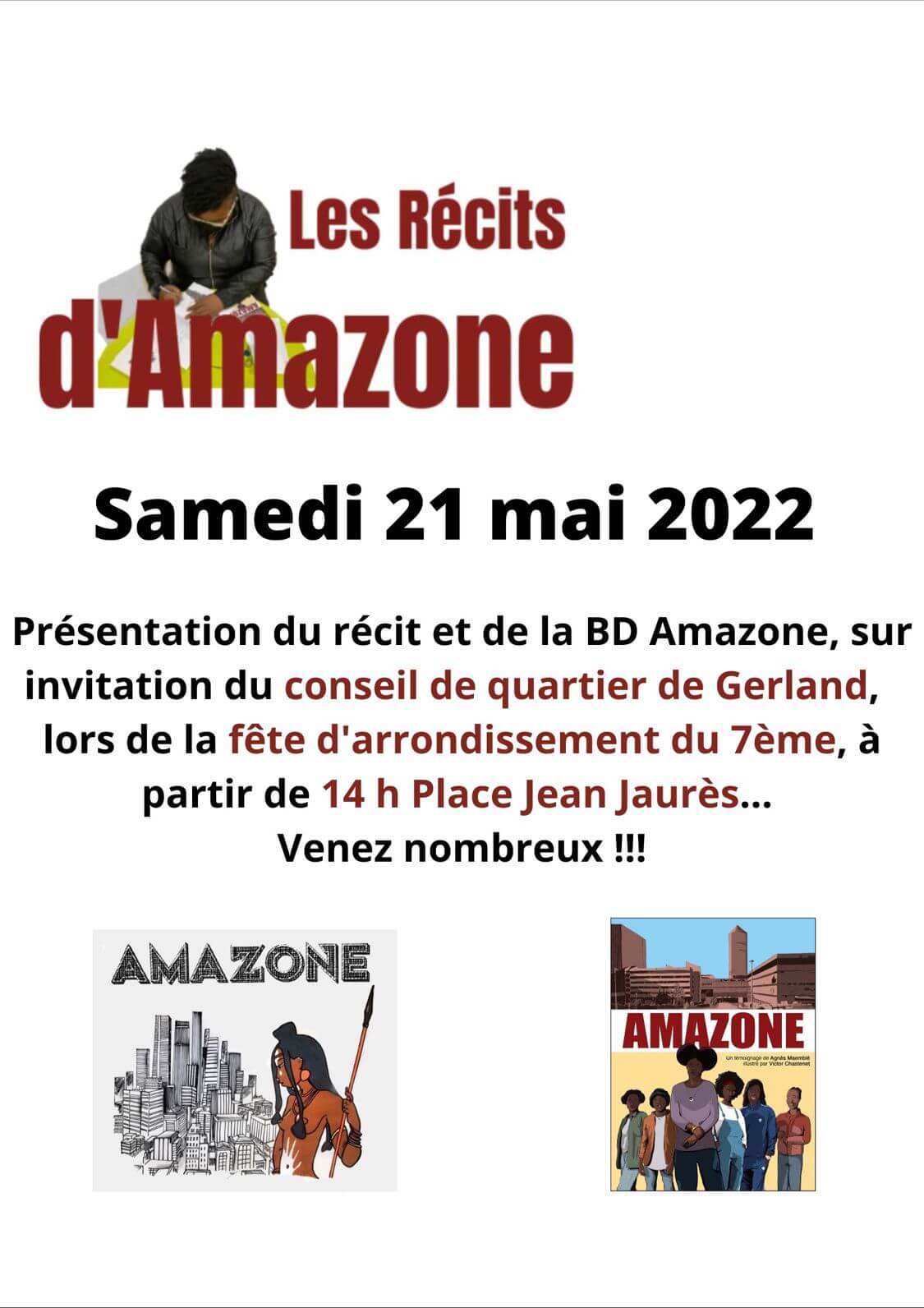 [LITTERATURE] La Lyonnaise Agnès MAEMBLE présentera le récit et la BD “Amazone” à Lyon 7e samedi 21 mai 2022