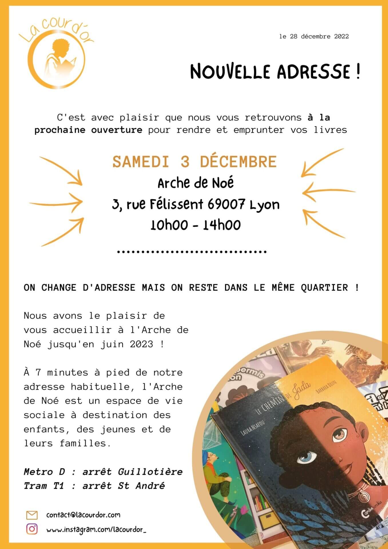 [ENFANTS] Ouverture de la COUR d&rsquo;OR la bibliothèque de la diversité culturelle dans la littérature jeunesse à Lyon samedi 3 décembre 2022 ATTENTION CHANGEMENT D&rsquo;ADRESSE