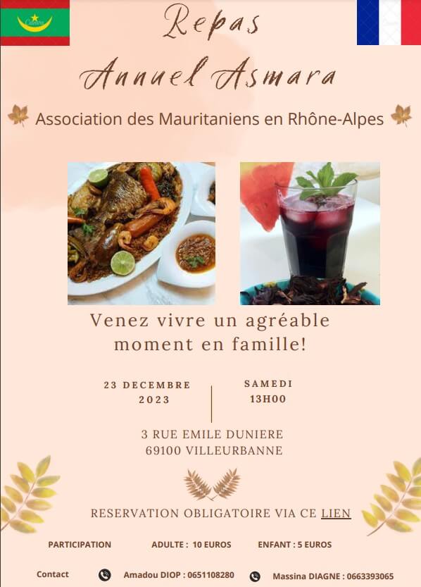 [CONVIVIALITE] Repas annuel de l&rsquo;Association des Mauritaniens de Rhône Alpes samedi 23 décembre 2023 à Villeurbanne (69)