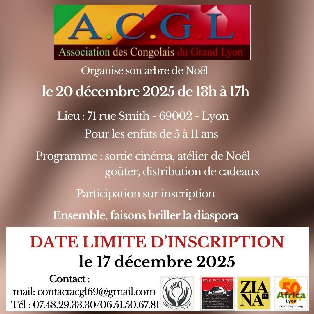 🗓️  Samedi 20 décembre 2025 [ENFANTS] 🎄 L&rsquo;ACGL offre la Journée Magique de Noël aux Enfants Congolais 🇨🇬 à Lyon