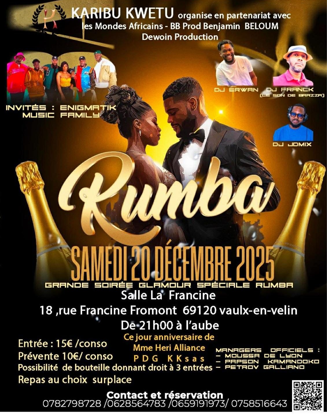 🗓️  Samedi 20 décembre 2025 [AMBIANCE] 🎶 Grande Soirée Glamour spéciale Rumba à Vaulx (69)
