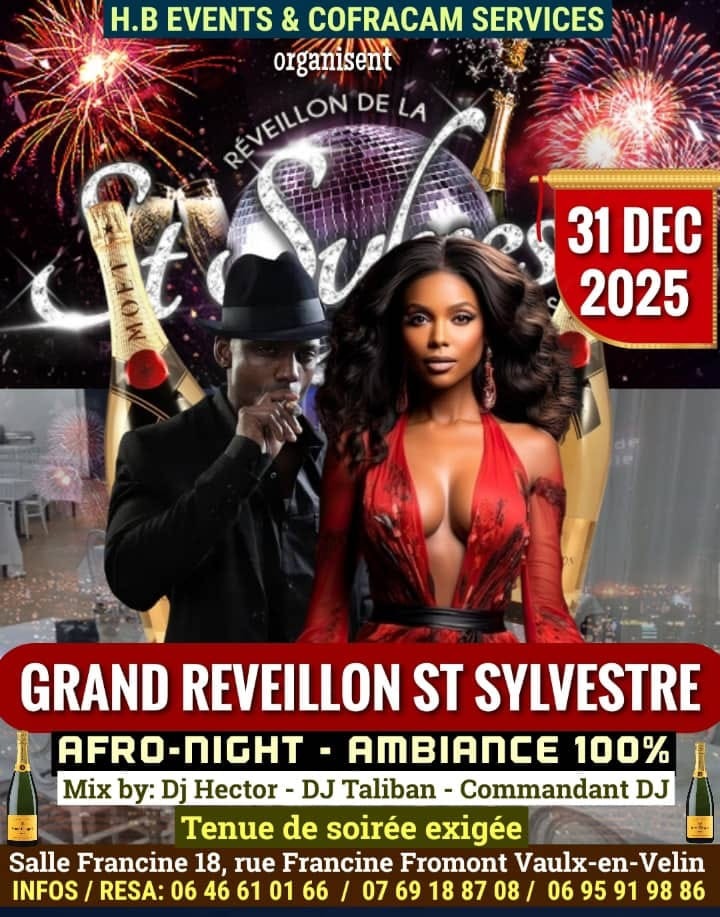 🗓️  Mercredi 31 décembre 2025 [AMBIANCE] 🍽️🎶 Grand réveillon de la Saint Sylvestre 100% AfroNgight à Vaulx (69)