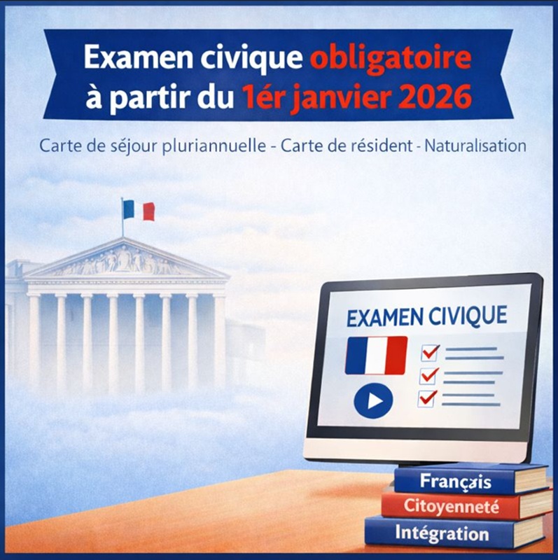 [IMMIGRATION] À partir du 1er janvier 2026, la réussite à l’examen civique sera nécessaire pour obtenir une carte de séjour pluriannuelle, une carte de résident ou la naturalisation – Pour les demandes de naturalisation, les exigences sont renforcées.