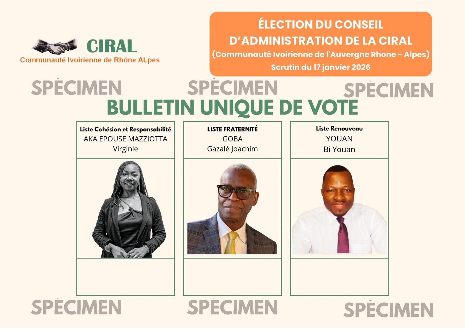 🗓️  Samedi 17 janvier 2026 [COTE D&rsquo;IVOIRE] Election du Conseil d&rsquo;Administration de la CIRAL  🇨🇮 à Villeurbanne (69)