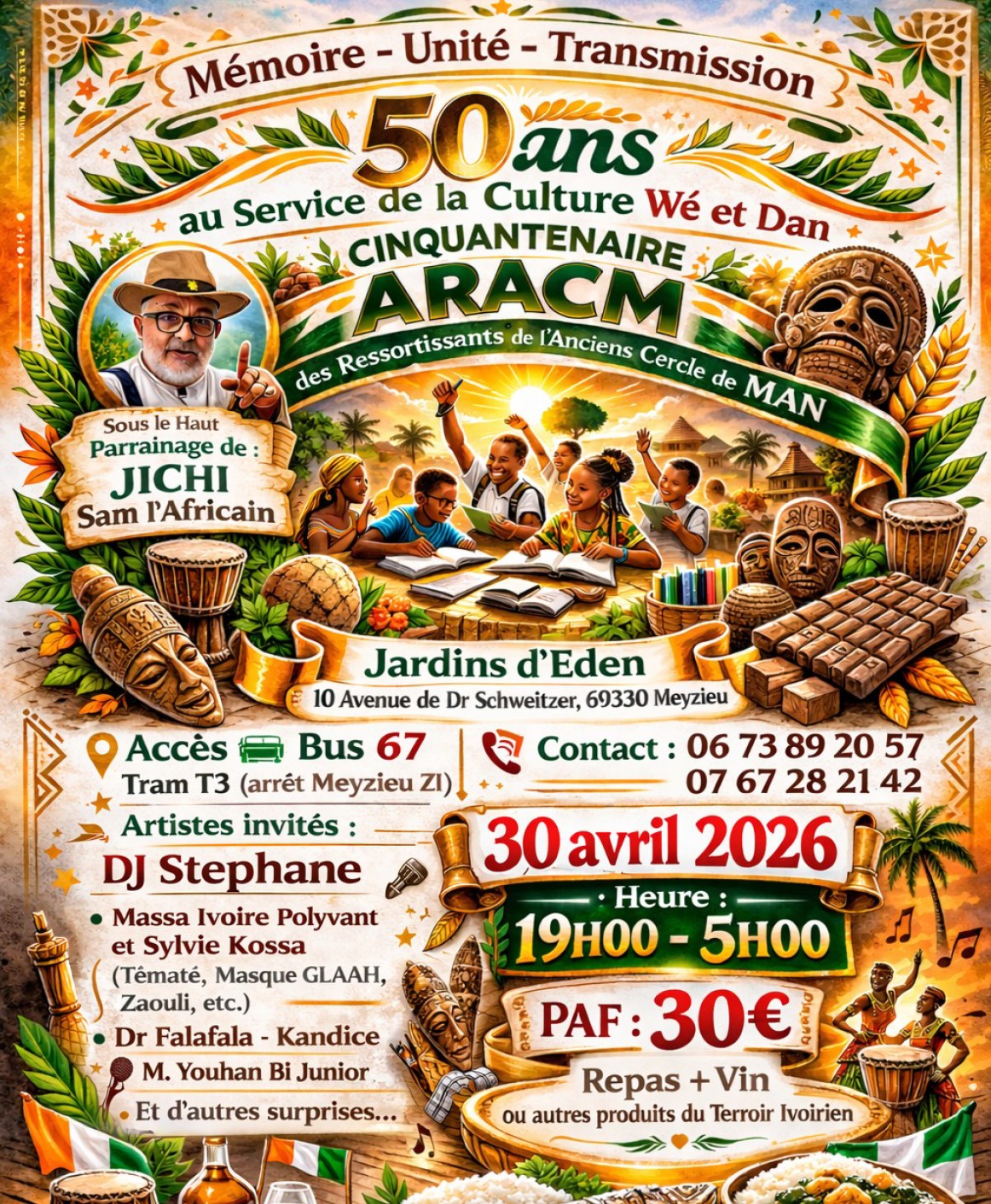 🗓️ Jeudi 30 avril 2026 [ANNIVERSAIRE] L’Amicale des Ressortissants de l’Ancien Cercle de Man (ARACM) 🇨🇮 célèbre ses 50 ans 🕺 à Meyzieu (69)