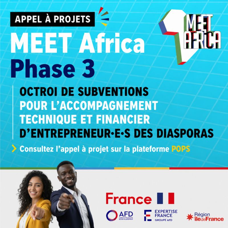 🗓️ Lundi  14 septembre 2026  dernier délai [ENTREPRENEURIAT] 🟡  MEET Africa – Phase 3  🇨🇲 🇨🇮 🇲🇦 🇸🇳 🇹🇳  : un appel à projets adressé aux structures d&rsquo;accompagnement (incubateurs, accélérateurs…)