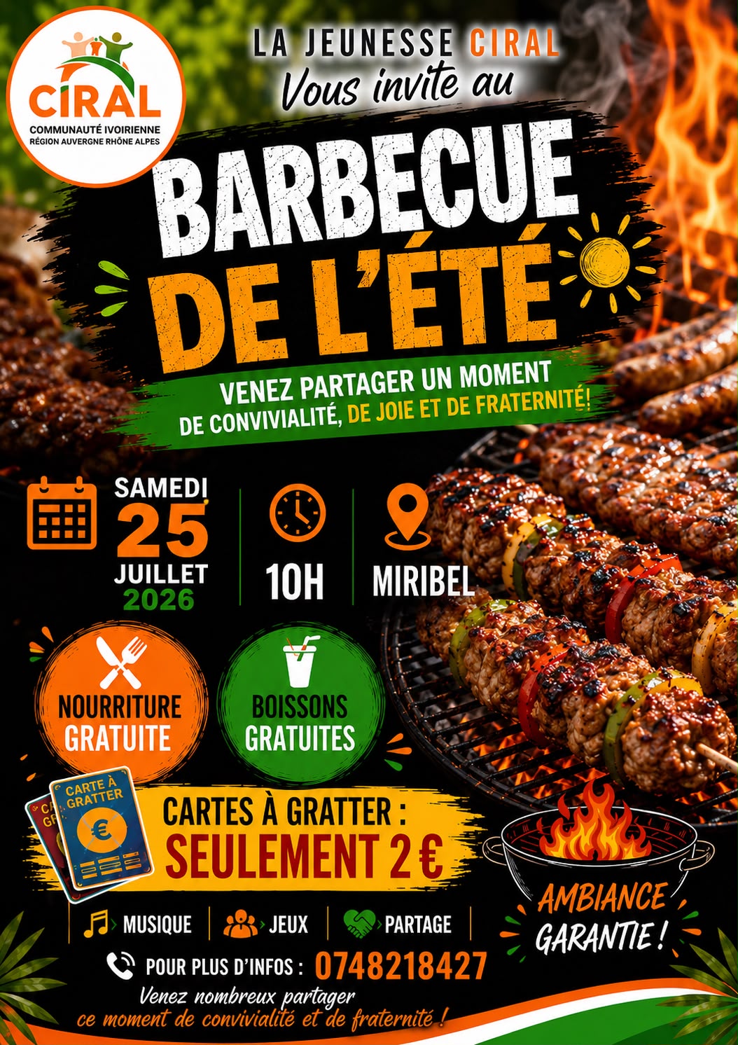 🗓️  Samedi 25 juillet 2026 [CONVIVIALITE] 🇨🇮 Bbq des jeunes de la CIRAL (Ivoiriens de Lyon) au Parc de Miribel Jonage (69)