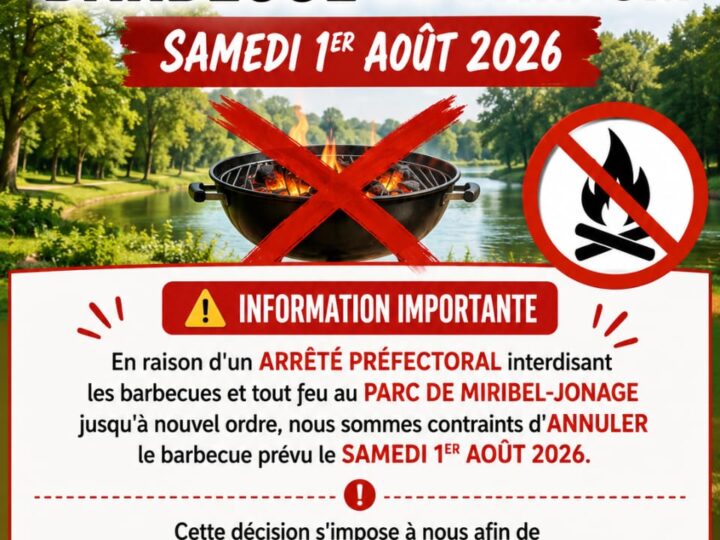 𝗔𝗡𝗡𝗨𝗟𝗔𝗧𝗜𝗢𝗡  🗓️ Samedi 1er août 2026 [CONVIVIALITE] 🇨🇮 Bbq de l&rsquo;association ARACM au Parc de Miribel Jonage (69)