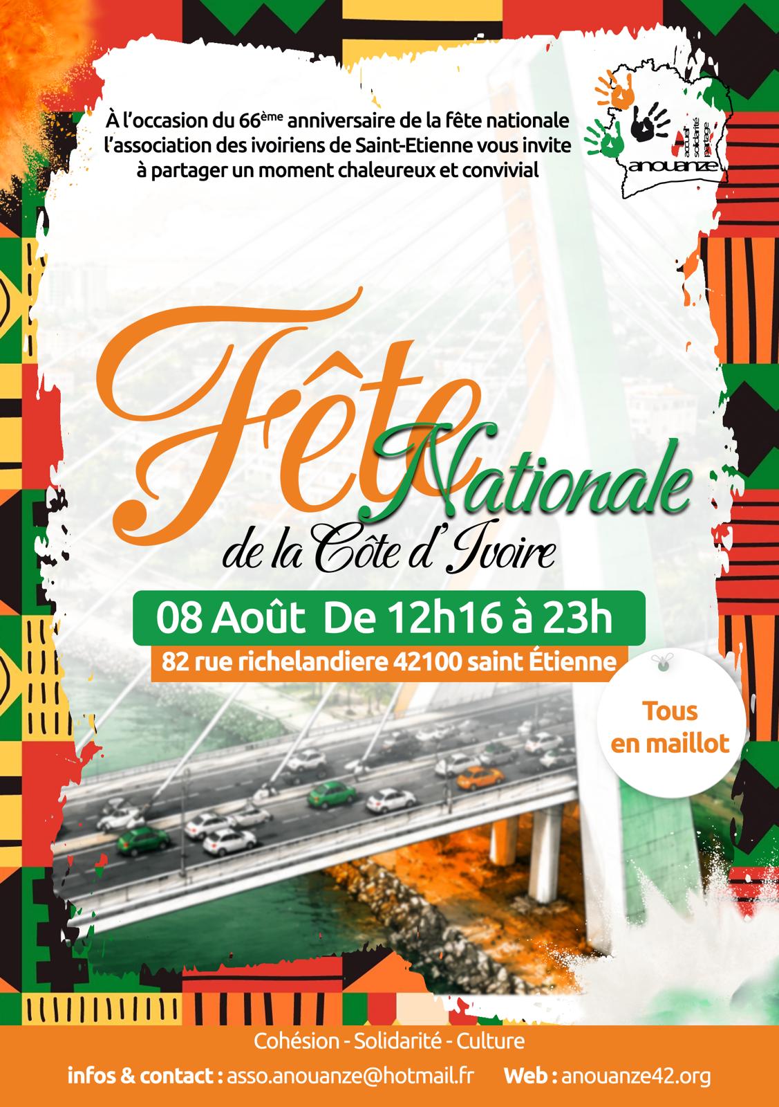🗓️  Samedi 8 août 2026  📍 Saint Etienne [FETE]  🇨🇮  Fête Nationale de la Côte d&rsquo;Ivoire By ANOUANZE