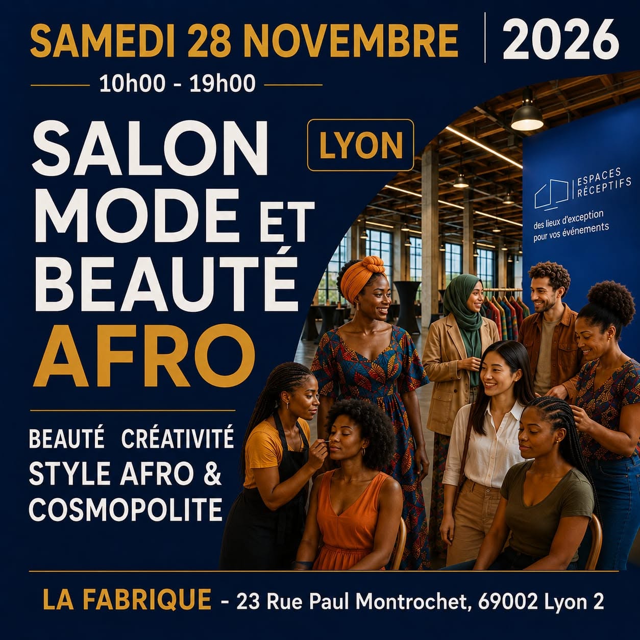 🗓️  Samedi 28 novembre 2026 [MODE-BEAUTE-BIEN ETRE] Salon Mode & Beauté Afro à Lyon, Célébrons la diversité, les talents, la créativité, la beauté et l’élégance au pluriel