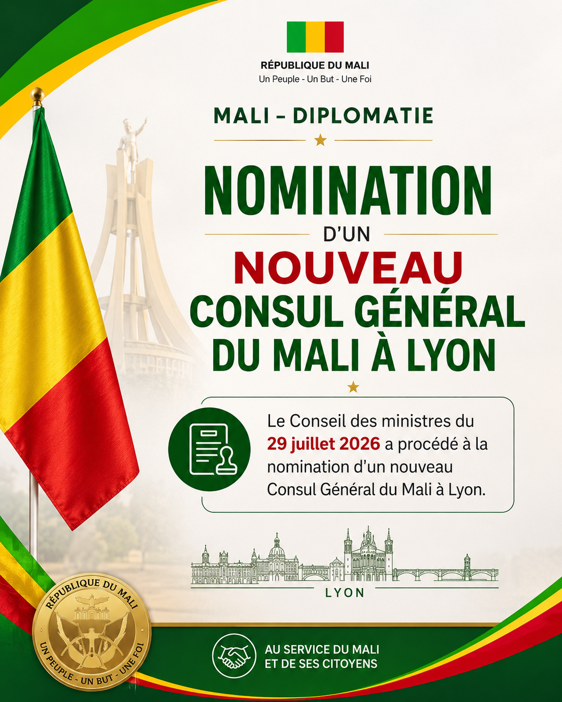 [MALI]  🇲🇱, Madame COULIBALY Mariam COULIBALY nommée ce 29 juillet 2026 Consul Général du Mali à Lyon