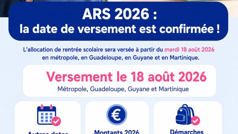 🗓️  Mardi 18 août 2026 [AIDES] Versement de l’allocation de rentrée scolaire (ARS) 2026