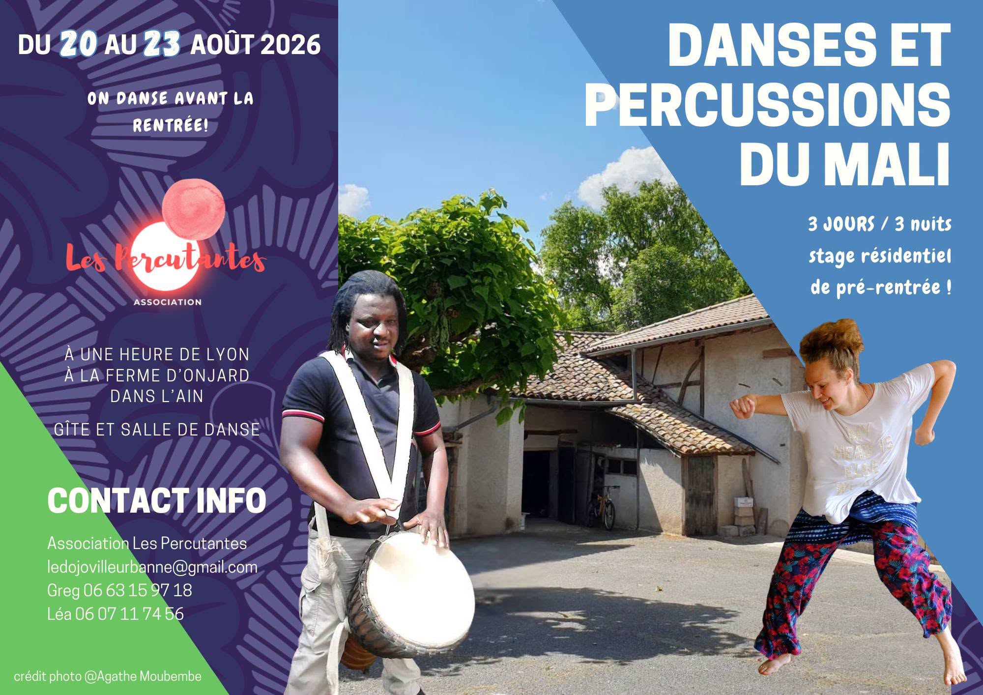 🗓️ Du 20 au 23 août 2026 📍 Saint-Didier-sur-Chalaronne (01) [DANSE]  🇲🇱 💃 Stage de danses et percussions du Mali à la Ferme d&rsquo;Onjard !