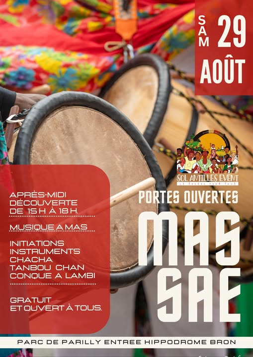 📅 Samedi 29 août 2026 📍 Bron (69) [CULTURE] 🪘 💃🏾Découvrez l’univers du Mas, du tambour et des rythmes traditionnels antillais avec Sol Antilles Event