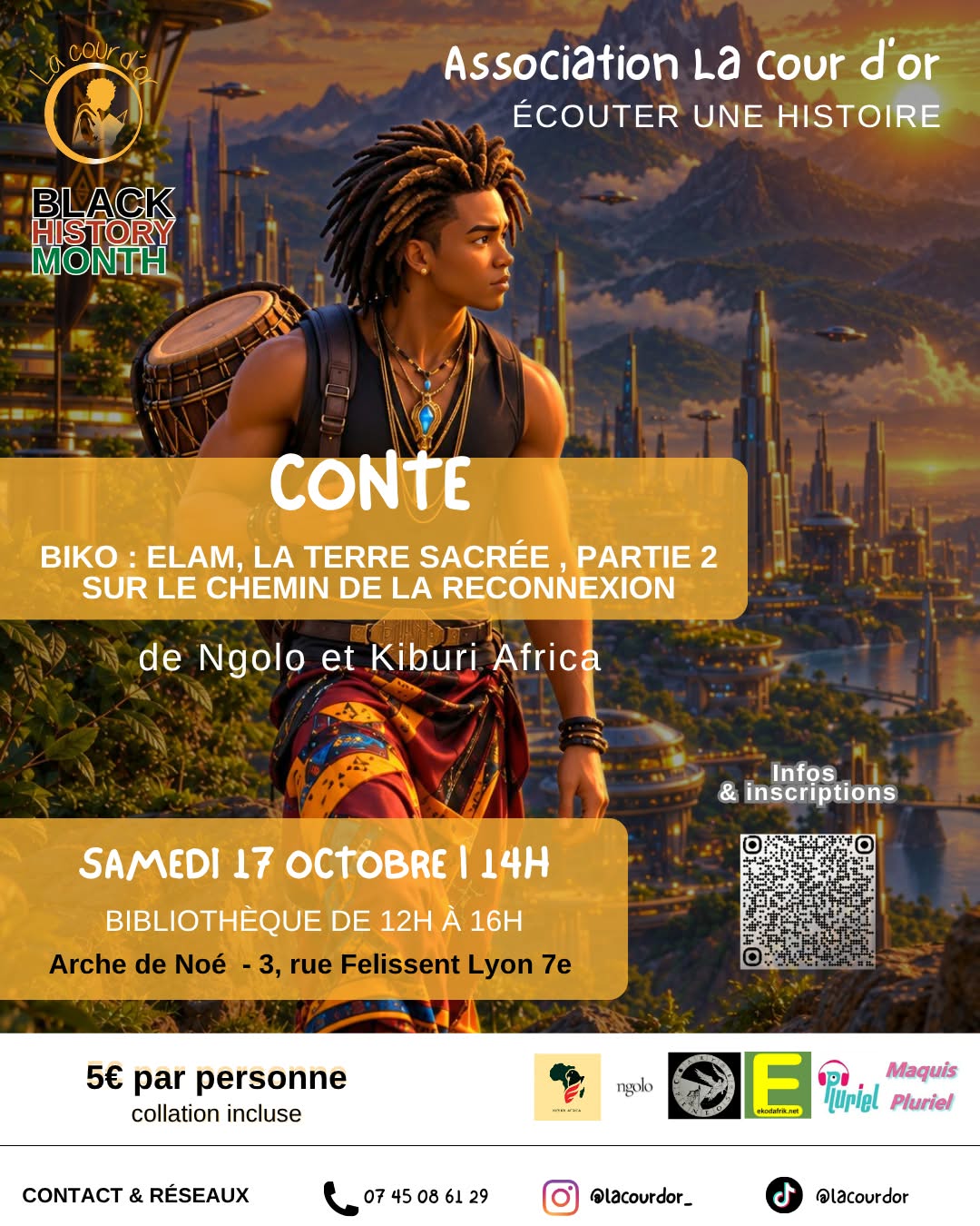 📅 Samedi 17 octobre 2026 📍Lyon [ÉVÉNEMENTS] La cour d&rsquo;or – Black History Month : et si on parlait de Steve Biko ? Suite du conte autour du roman jeunesse afrofuturiste Biko