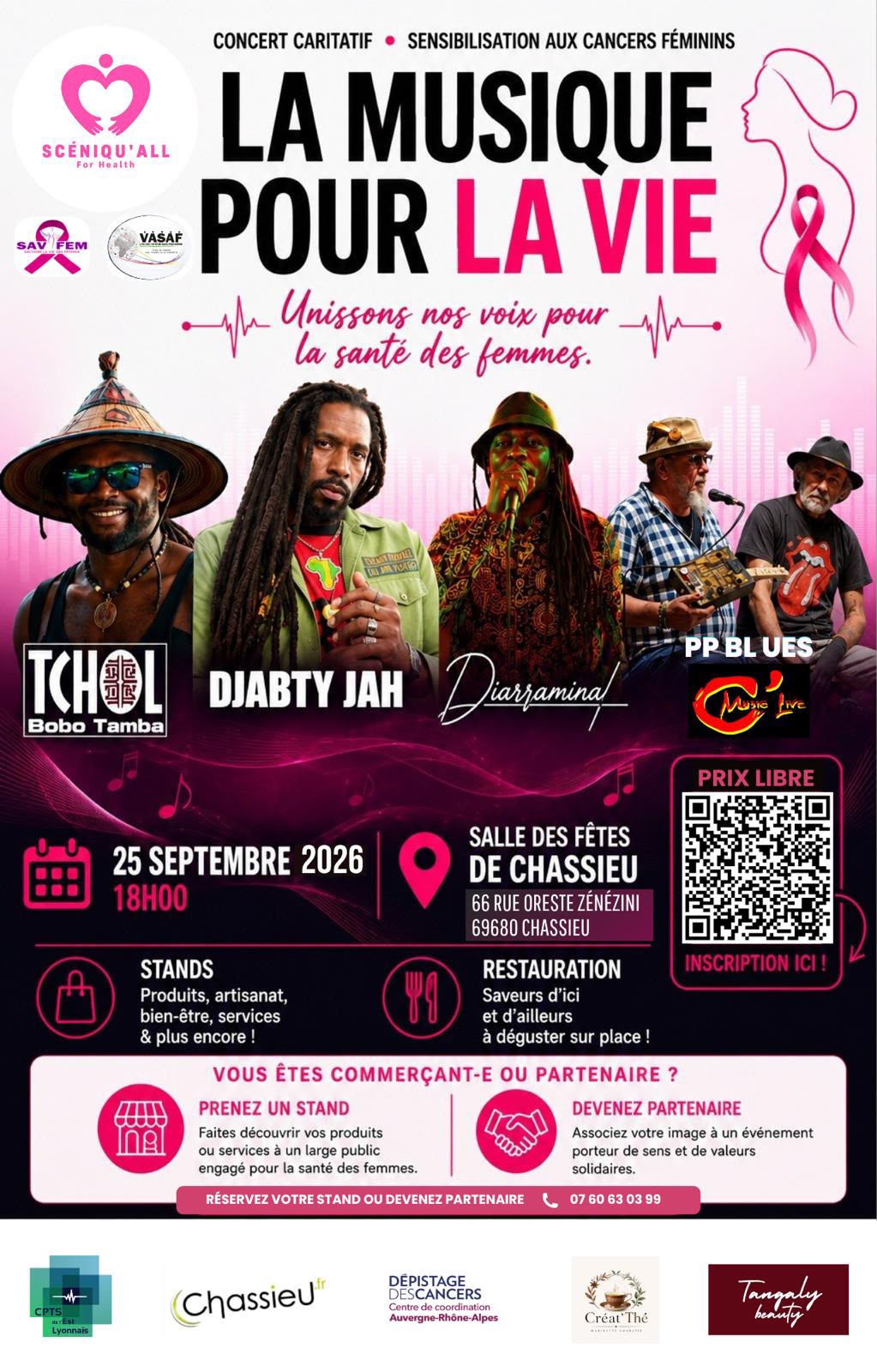 🗓️ Vendredi 25 septembre 2026 📍 Chassieu (69) [SANTE] 🎗️ 🎶  Concert caritatif, sensibilisation aux cancers féminins « La Musique Pour la Vie »