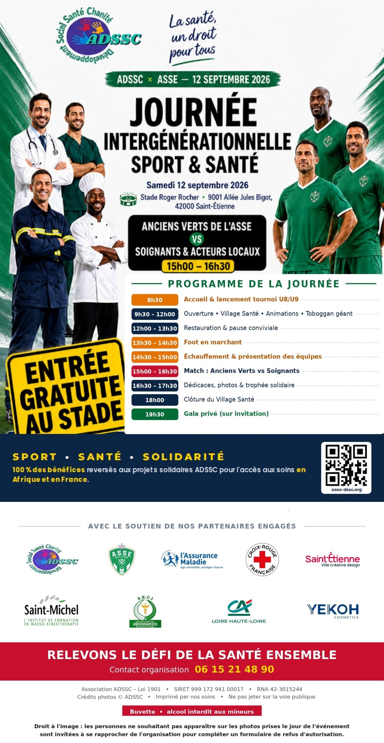 📅 Samedi 12 septembre 2026 📍 Saint Etienne [SANTE] ⚕️ ⚽️  Journée intergénérationnelle Sport et Santé avec un match de football Anciens Verts de l&rsquo;ASSE contre les Professionnels de Santé du territoire