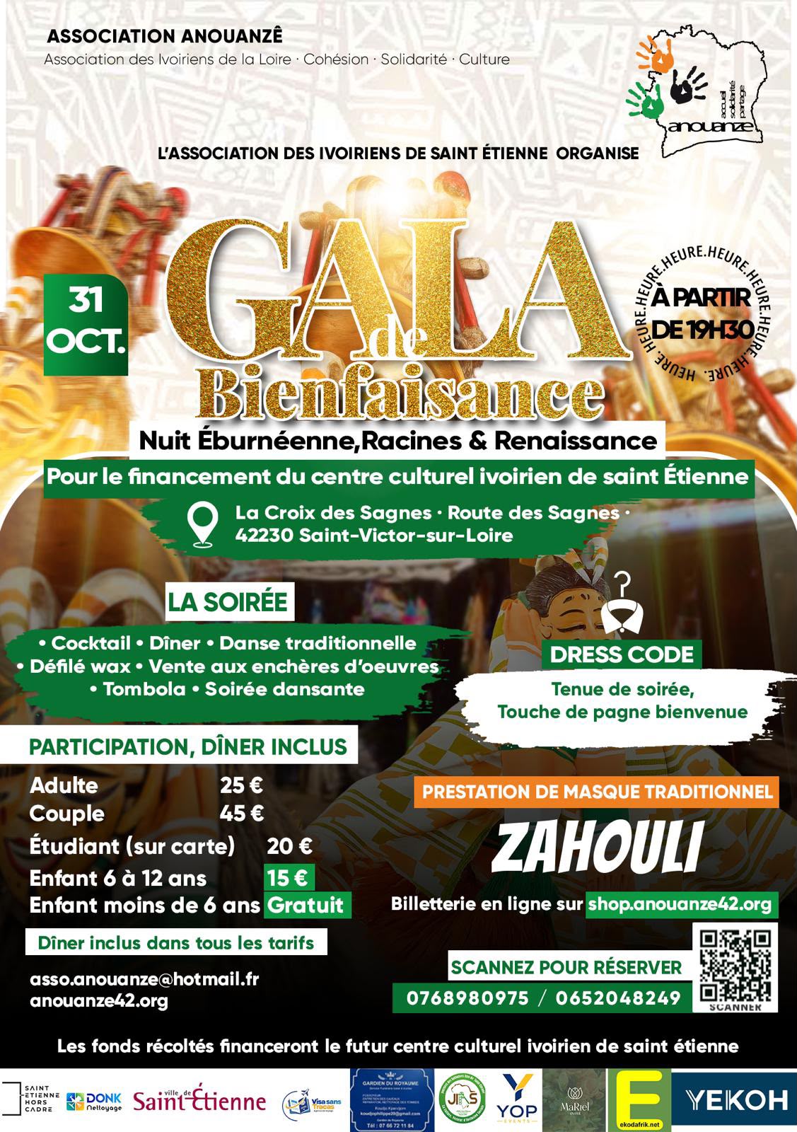 📅 Samedi 31 octobre 2026 📍 Saint Etienne [ASSOCIATION] 🇨🇮 Anouanzê organise son Gala de Bienfaisance : »Nuit Éburnéenne, Racines et Renaissance »