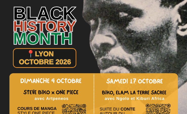 📅 Dimanche 4 octobre 2026 📍Lyon [ÉVÉNEMENTS] La cour d&rsquo;or – Black History Month : et si on parlait de Steve Biko ? Cours de manga style One Piece autour de Steve Biko