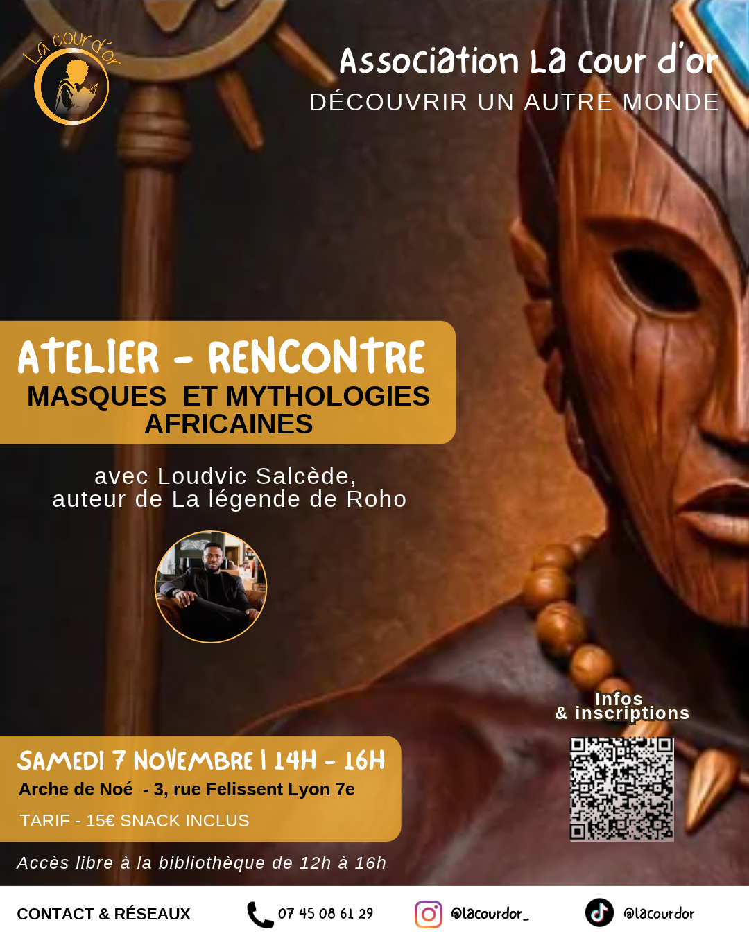 Samedi 7 novembre 2026 [ÉVÉNEMENT] La cour d&rsquo;or : Atelier, Rencontre – Masques et mythologies africaines avec Loudvic Salcède